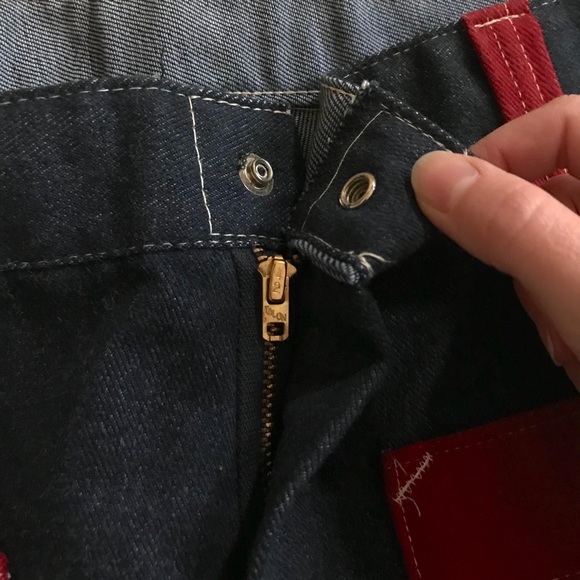 Vintage 60s red color block flares unisex jeans - Picture 5 of 5